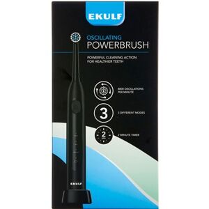 Ekulf powerbrush sort eltandbørste 1 stk - Elektrisk tandbørste - Tandbørstehoveder