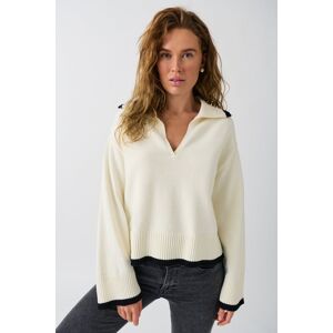 Gina Tricot - Knitted collar sweater - Striktrøjer- White - XS - Female  Female White