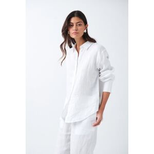 Gina Tricot - Linen shirt - hørskjorter- White - M - Female  Female White