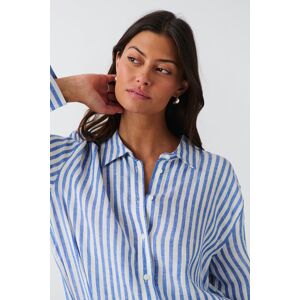 Gina Tricot - Linen shirt - hørskjorter- Blue - XS - Female  Female Blue