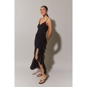 Gina Tricot - Frill chiffon maxi dress - Festkjoler- Black - 36 - Female  Female Black