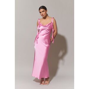 Gina Tricot - Satin frill cowl neck dress - satinkjoler- Pink - 34 - Female  Female Pink