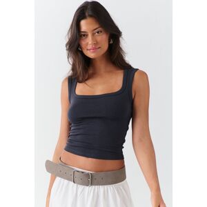 Gina Tricot - Square neck tank - Toppe uden ærmer- Grey - M - Female  Female Grey