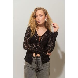 Gina Tricot - Tie front lace top - blondetoppe- Black - XS - Female  Female Black