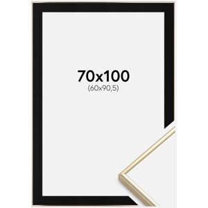 Ram med passepartou Ramme Visby Blank Guld 70x100 Cm - Passepartout Sort 61x91,5 Cm