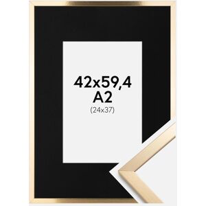 Ram med passepartou Ramme Trendy Guld 42x59,4 Cm (A2) - Passepartout Sort 25x38 Cm