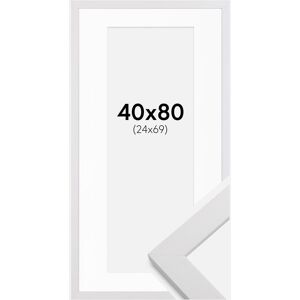 Ram med passepartou Ramme White Wood 40x80 Cm - Passepartout Hvid 25x70 Cm