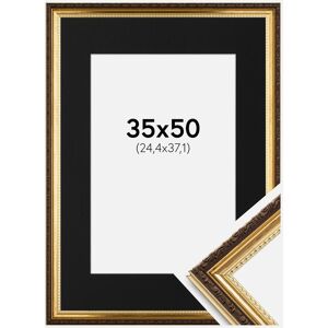 Ram med passepartou Ramme Abisko Guld 35x50 Cm - Passepartout Sort 10x15 Inches (25,4x38,1 Cm)