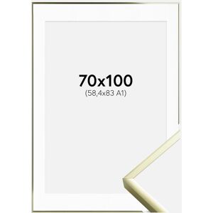 Ram med passepartou Ramme Poster Frame Aluminum Gold 70x100 Cm - Passepartout Hvid 59,4x84 Cm (A1)