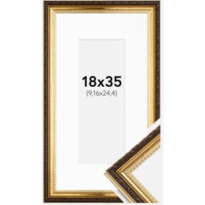 Ram med passepartou Ramme Abisko Guld 18x35 Cm - Passepartout Hvid 4x10 Inches (10,16x25,4 Cm)