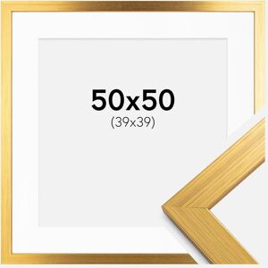 Ram med passepartou Ramme Gold Wood 50x50 Cm - Passepartout Hvid 40x40 Cm