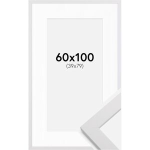 Ram med passepartou Ramme White Wood 60x100 Cm - Passepartout Hvid 40x80 Cm