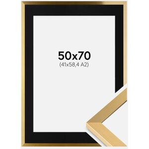 Ram med passepartou Ramme Selection Guld 50x70 Cm - Passepartout Sort 42x59,4 Cm (A2)