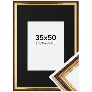 Ram med passepartou Ramme Abisko Guld 35x50 Cm - Passepartout Sort 9x12 Inches (22,86x30,48 Cm)