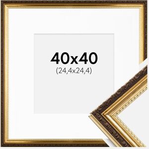 Ram med passepartou Ramme Abisko Guld 40x40 Cm - Passepartout Hvid 10x10 Inches (25,4x25,4 Cm)