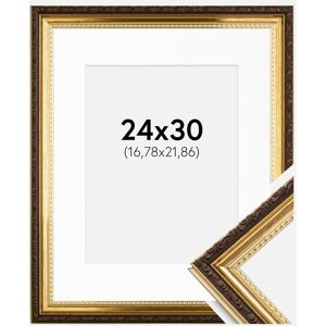 Ram med passepartou Ramme Abisko Guld 24x30 Cm - Passepartout Hvid 7x9 Inches (17,78x22,86 Cm)