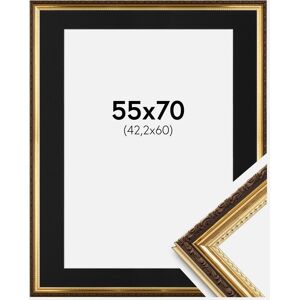 Ram med passepartou Ramme Abisko Guld 55x70 Cm - Passepartout Sort 43,2x61 Cm (A2+)