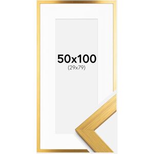 Ram med passepartou Ramme Gold Wood 50x100 Cm - Passepartout Hvid 30x80 Cm