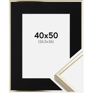 Ram med passepartou Ramme Aluminium Blank Guld 40x50 Cm - Passepartout Sort 27,5x37 Cm