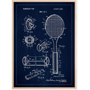 Bildverkstad Patent Print - Tennis Racket - Blue Plakat (50x70 Cm)