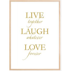 Bildverkstad Live, Laugh, Love - Guldlignende Plakat (50x70 Cm)