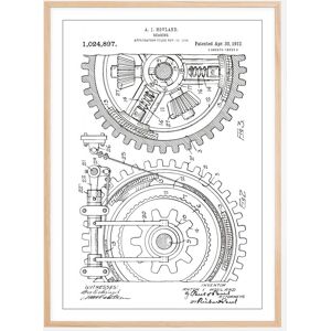 Bildverkstad Patenttegning - Gear - Hvid Plakat (50x70 Cm)