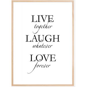 Bildverkstad Live, Laugh, Love - Sort Plakat (30x40 Cm)