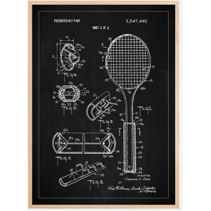 Bildverkstad Patent Print - Tennis Racket - Black Plakat (50x70 Cm)