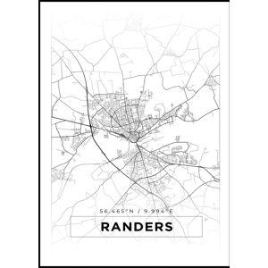 Bildverkstad Kort - Randers - Hvid Plakat (50x70 Cm)