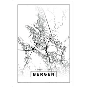 Bildverkstad Kort - Bergen - Hvid Plakat (21x29.7 Cm (A4))