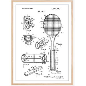 Bildverkstad Patent Print - Tennis Racket - White Plakat (50x70 Cm)