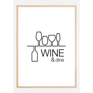 Bildverkstad Wine & Dine - Hvid Med Sort Tryk Plakat (50x70 Cm)