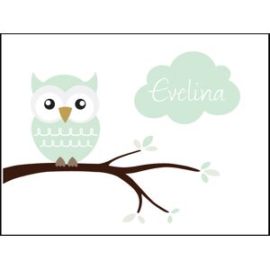 Personlig poster Owl Name Poster Light Green (50x70 Cm)