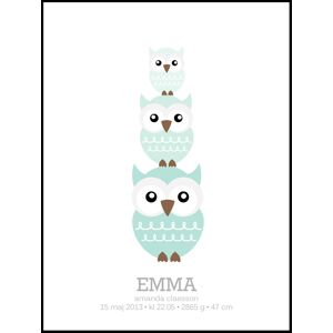 Personlig poster Owls Birth Poster Ii Green (21x29,7 Cm (A4))
