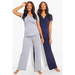 Maternity 2 Pack Wrap Nursing Pyjama Trouser Set  navy 42 Female