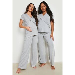 Maternity Wrap Front Nursing Pyjama Trouser Set  grey 36 Female