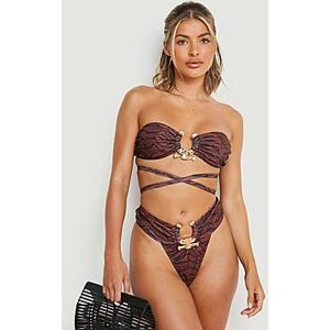 Tiger Gold Trim Tie Bandeau Bikini Top  chocolate 40 Female