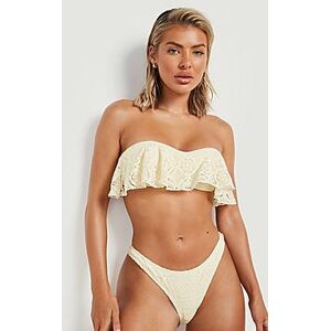 Lace Bandeau Frill Moulded Cup Bikini Top  lemon XS Female