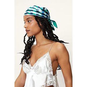 Checkerboard Print Satin Headscarf  green ONE SIZE Female