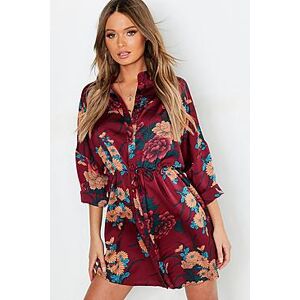 Floral Print Luxe Shirt Dress  berry 42 Female