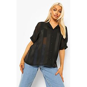 Satin Stripe Short Sleeve Shirt  black 34 Female