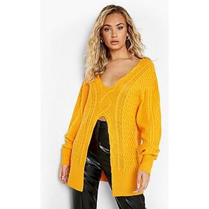 Split Detail Cable Knitted Jumper  amber S Female