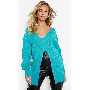 Split Detail Cable Knitted Jumper  jade S Female