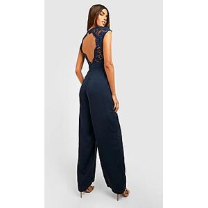 Lace Open Back Wide Leg Jumpsuit  blue 40 Female