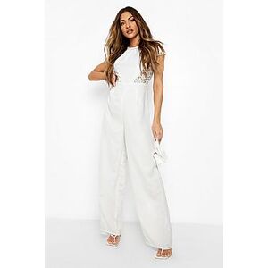 Lace Open Back Wide Leg Jumpsuit  white 40 Female