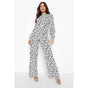 Polka Dot Open Back Wide Leg Jumpsuit  white 42 Female