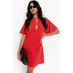 Polka Dot Cut Out Front Shift Dress  red 38 Female