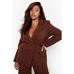Plus Belted Double Breasted Blazer  coffee 48 Female