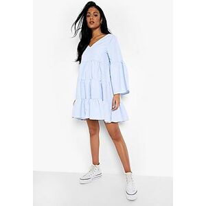 Tall Poplin Flare Sleeve Stripe Smock Dress  blue 34 Female