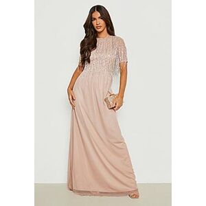 Hand Embellished Sequin Fringe Maxi Dress  nude 46 Female